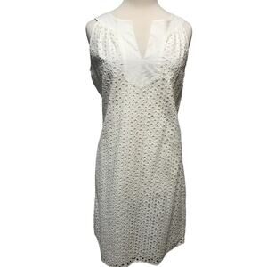 Tommy Bahama Size M Eyelet Shift Dress White Cotton Sleeveless Beach Vacation